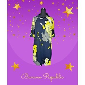 Banana Republic Women's Shirt Dress with Roll Tab Sleeves - Black/Yellow, Size 6
